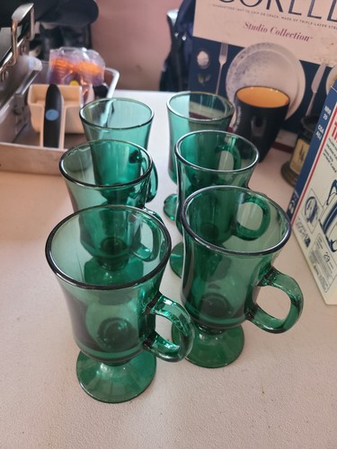 Vintage Libbey Grün Glas Irische Kaffeetassen 6er Set