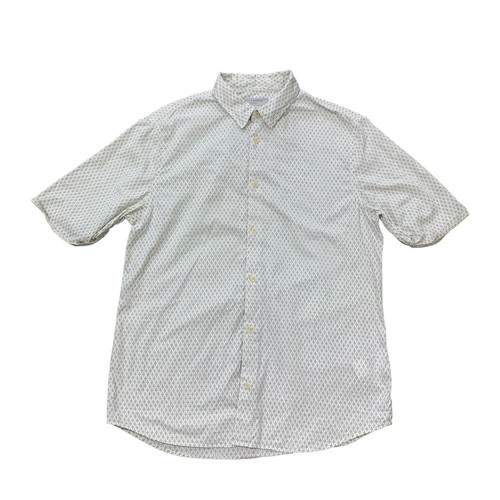 AllSaints Shirt Mens Medium Nissen Short Sleeve Button Down Geometric Cream