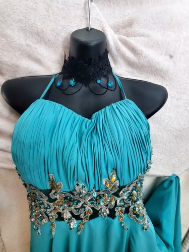 FabuLuxe Couture Ball Festlich Party Kleid Gr. XL Türkis/Cyan Bodenlang - Bild 12 von 17
