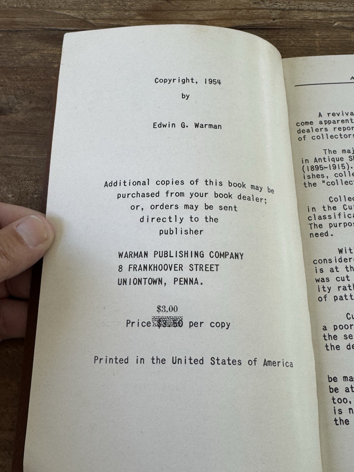 American Cut Glass Edwin Warman Publishing First Ed 1954