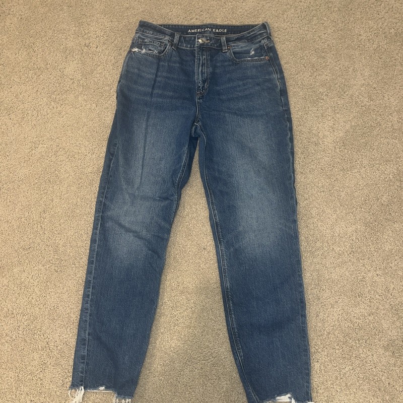 American Eagle Jeans Womens 10 Super High Rise Baggy Wide Leg Distressed Denim