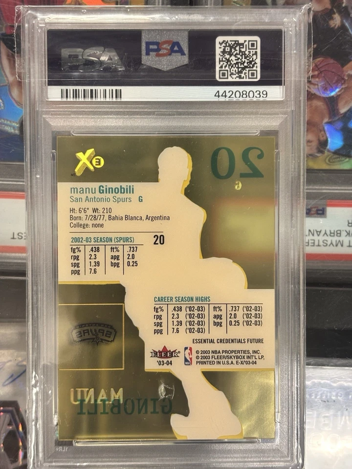 2003-04 E-X Essential Credentials Future Manu Ginobili /83 PSA 10 Spurs POP 2 - Image 2 of 2