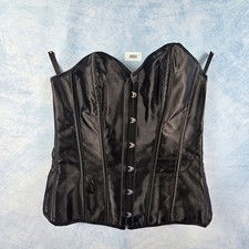 Black Satin Lace Up Corset Top Strapless Boned Bustier Small