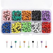 Push Pins Map Tacks 1000-Pack Assorted Color Round Head Push Pins with Stainl...