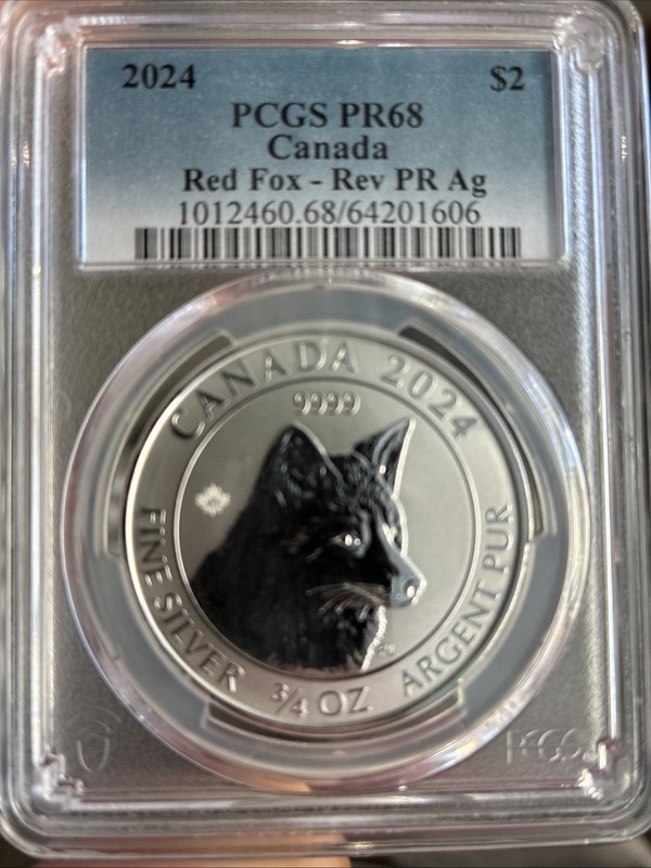 2024 Pcgs Pr68 Canada Red Fox -rev Pr Ag 3/4 oz