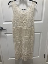 You Are Not Alone Crochet and Lace Midi Dress Coverup Boho Sz S