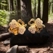 women girls 925 Real Silver bow earring stud with Simulated Diamond Gold Plated