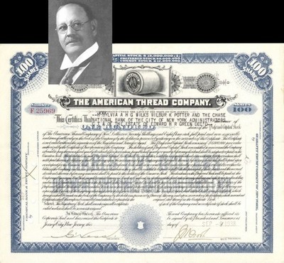 American Thread Co. Issued to Estate of Edward H.R. Green - 1938 dated Stock C