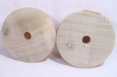 Matching Pair Vintage Pale Green Marble Lamp Base / Spacer 5'' Diameter