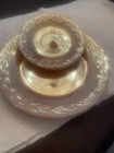 VINTAGE Fire King Peach Laurel Leaf Luster Ware Lot Of 2 plates and 2 Saucers