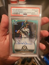 2023 BOWMAN DRAFT JACOB WILSON 1ST CHROME PROSPECT AUTO AQUA LAVA /199 PSA 9