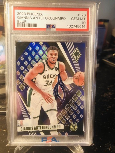(*Pop 2) 2024 Panini Phoenix -  Giannis Antetokounmpo #176 Blue Ice /35 PSA 10