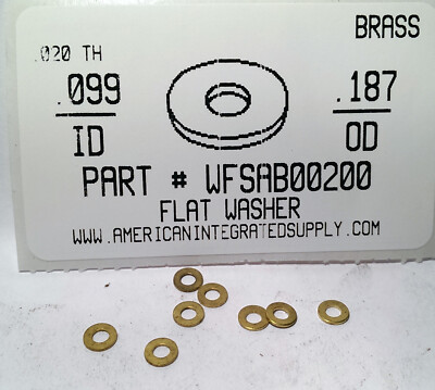 #2S Flat Washers Solid Brass .099''IDX.187''ODX.020''TH +/- (100)