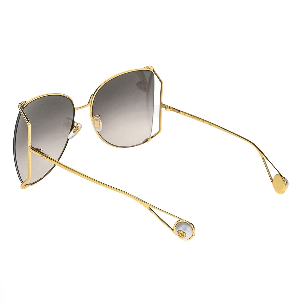 GUCCI 0252 Gold Gray Style Oversized Metal Fashion Pearl