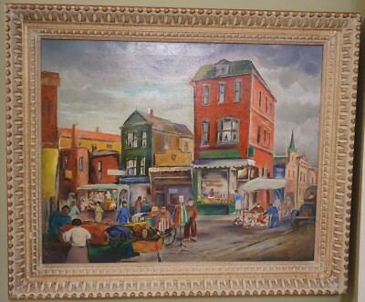 Louis Phillipe Grumieaux Illinois WPA Style Town Market Important Painting Look!