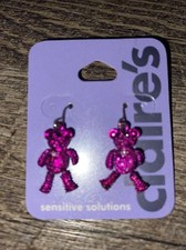 Claire s Pink Purple Rhinestone Dangle Teddy Bear Earrings Nwt