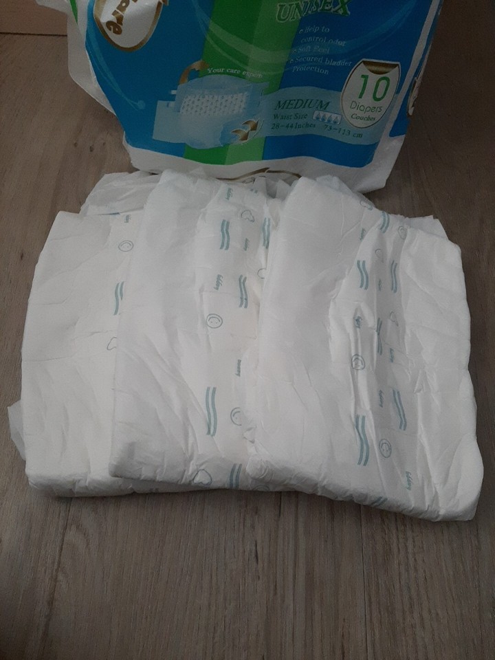 3 x DRY CARE adult nappies. Full plastic backed. Size M. AB/DL. Samples