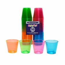 Party Essentials Hard Plastic 1-Ounce Shot Glasses, 50-Count, Assorted Neon