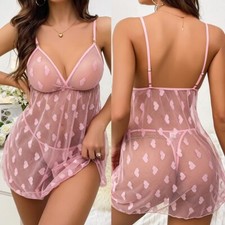 Women's Sexy Lingerie See Through Sleepwear Nightwear Teddy Babydoll Lace Dress