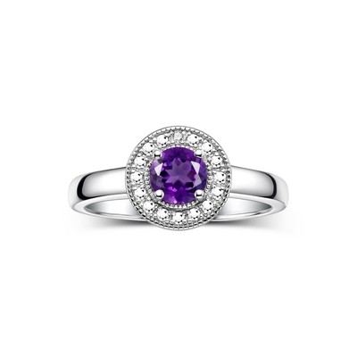 RYLOS 14K White Gold Halo Ring w/ 4mm Round Gemstone & Diamonds, Sizes 5-10
