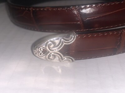 VTG Brighton Moc Croc Leather Belt Silver Buckle Reversible  display picture 3