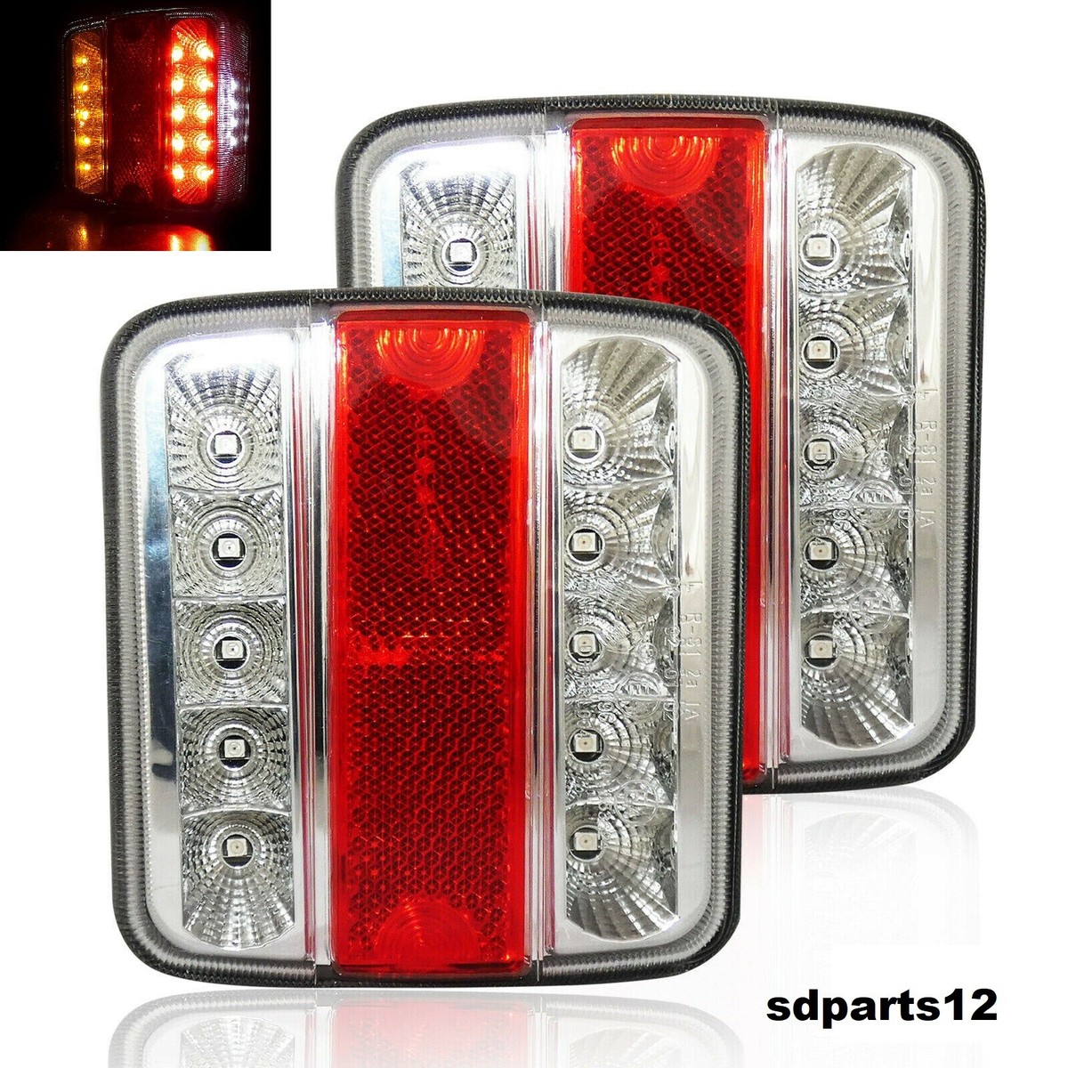 2 Luci Targa LED Per Camion E Rimorchi - Illuminazione Bianca E Rossa, 10-30V, Per Veicoli Pesanti