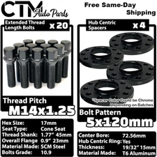 4x 15mm Thick 5x120 72.56mm CB Wheel Spacer Kit With Black Bolt 14x1.25 Fit BMW