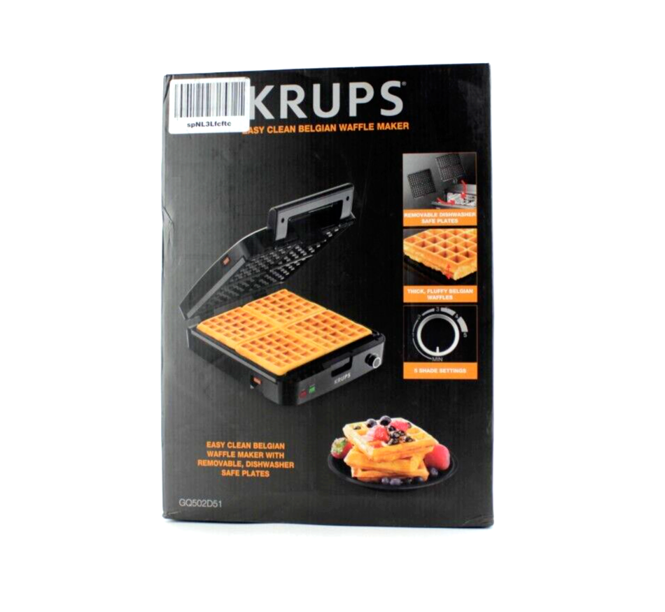 Krups 4Slice Easy Clean Belgian Waffle Maker Intertek Dishwasher Safe
