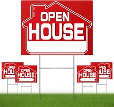 Open House Signs 5 Pack 16" x 12" Double-Sided Yard Signs with Metal H Stakes...