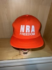 New Vintage 1980s NRA Freedom Gun Rights ORANGE SNAPBACK TRUCKER HAT MADE IN USA