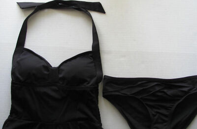 Kenneth Cole Smocked Back Black Halter Tankini Swimsuit Swim