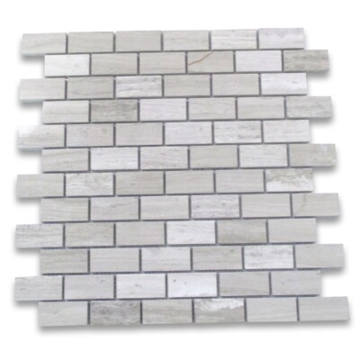 W63XP Athens Silver Cream Marble 1x2'' Offset Subway Haisa Wooden Beige Tile