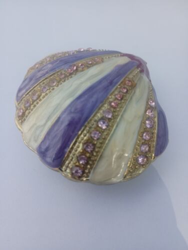YU FENG Shell Jewelry Trinket Box Collectible Hinged Crystal Jeweled Purple Big - Picture 1 of 7