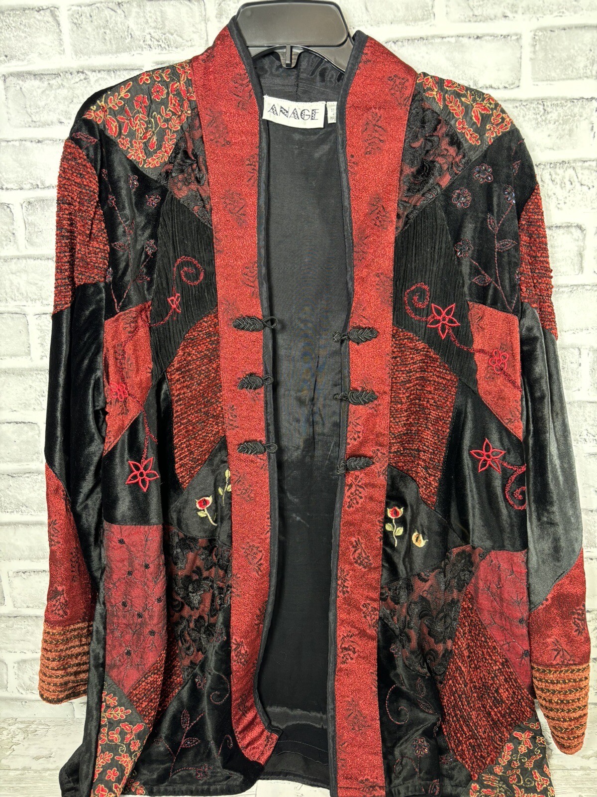 Anage Womens Velvet Chenille Embellished Lace Asian Vintage Jacket w ...