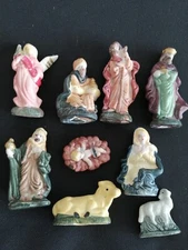 Vintage ceramic religious baby Jesus birth scene Virgin Mary mage angels figures