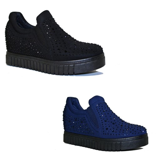 SCARPE Donna Sneakers Slip on Strass Rialzo INTERNO 7 cm Zeppa Mocassini  C23 | eBay