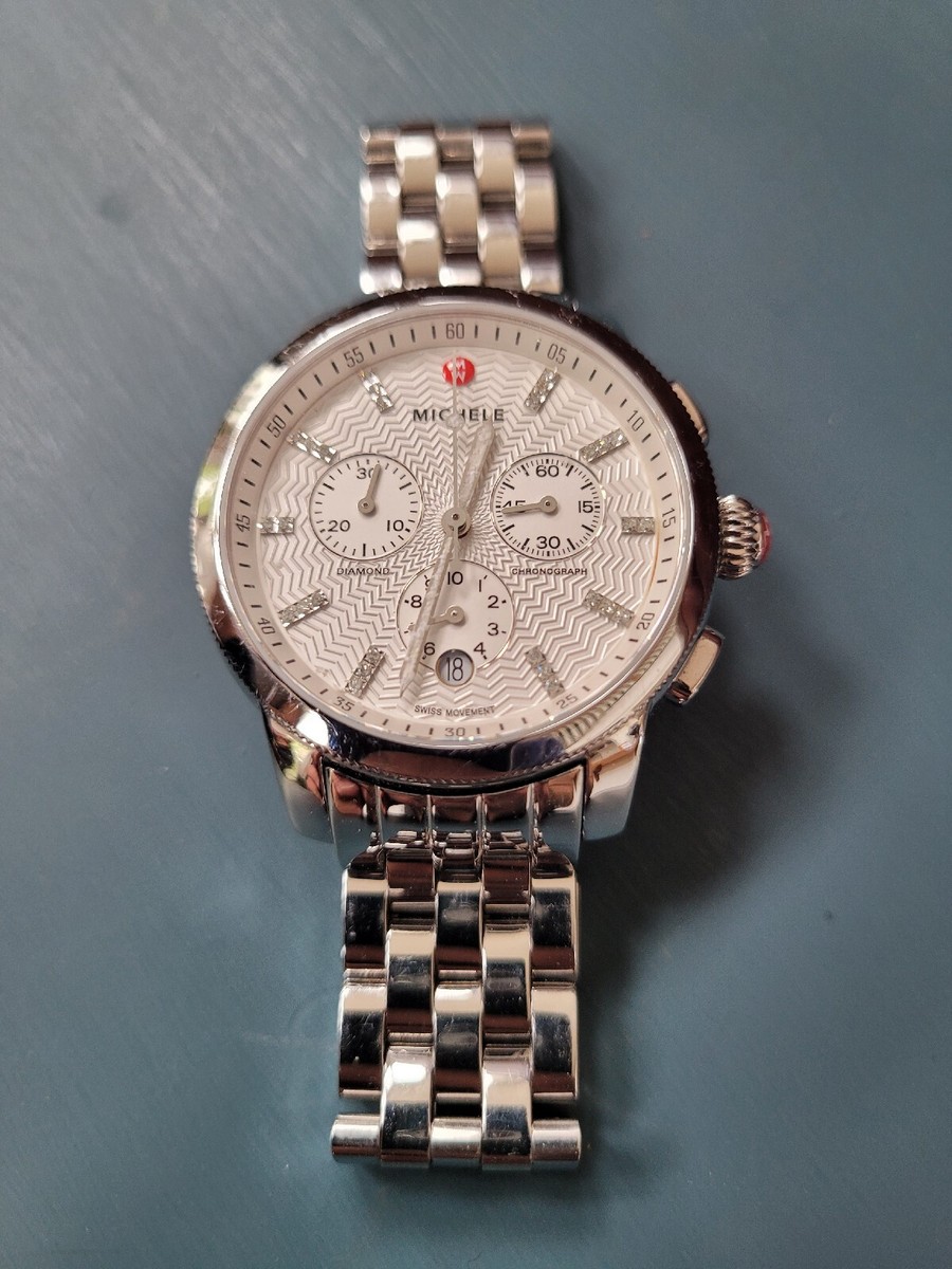 Diamond Dial Silver Michele Watch MICHELE Diamond Chronograph Watch