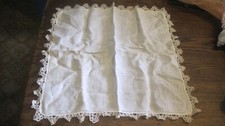 Linen Hanky with OFF WHITE Tatting Wedding Handkerchief