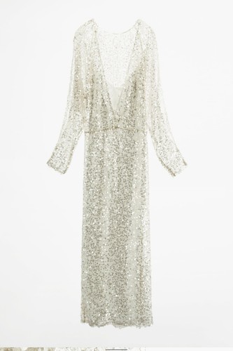 Zara white dress NWT Long Sequin Dress m 5919/817 backless long sleeve NWT - Picture 5 of 8