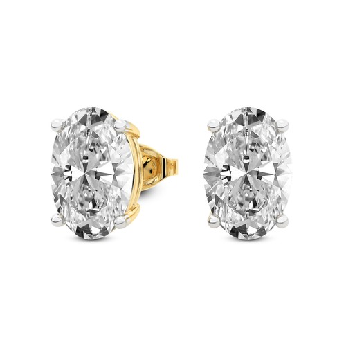 Studs Earrings 1CT Oval Lab Created Diamond 14K Gold 4 Prongs F-G / VS1 - SI1 - Picture 3 of 8