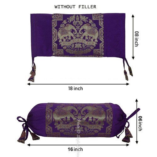 Ethnic Bolster Cover Brocade Jacquard 18 x 8 in Hippie Cylinder Pillow Case - Picture 2 of 5