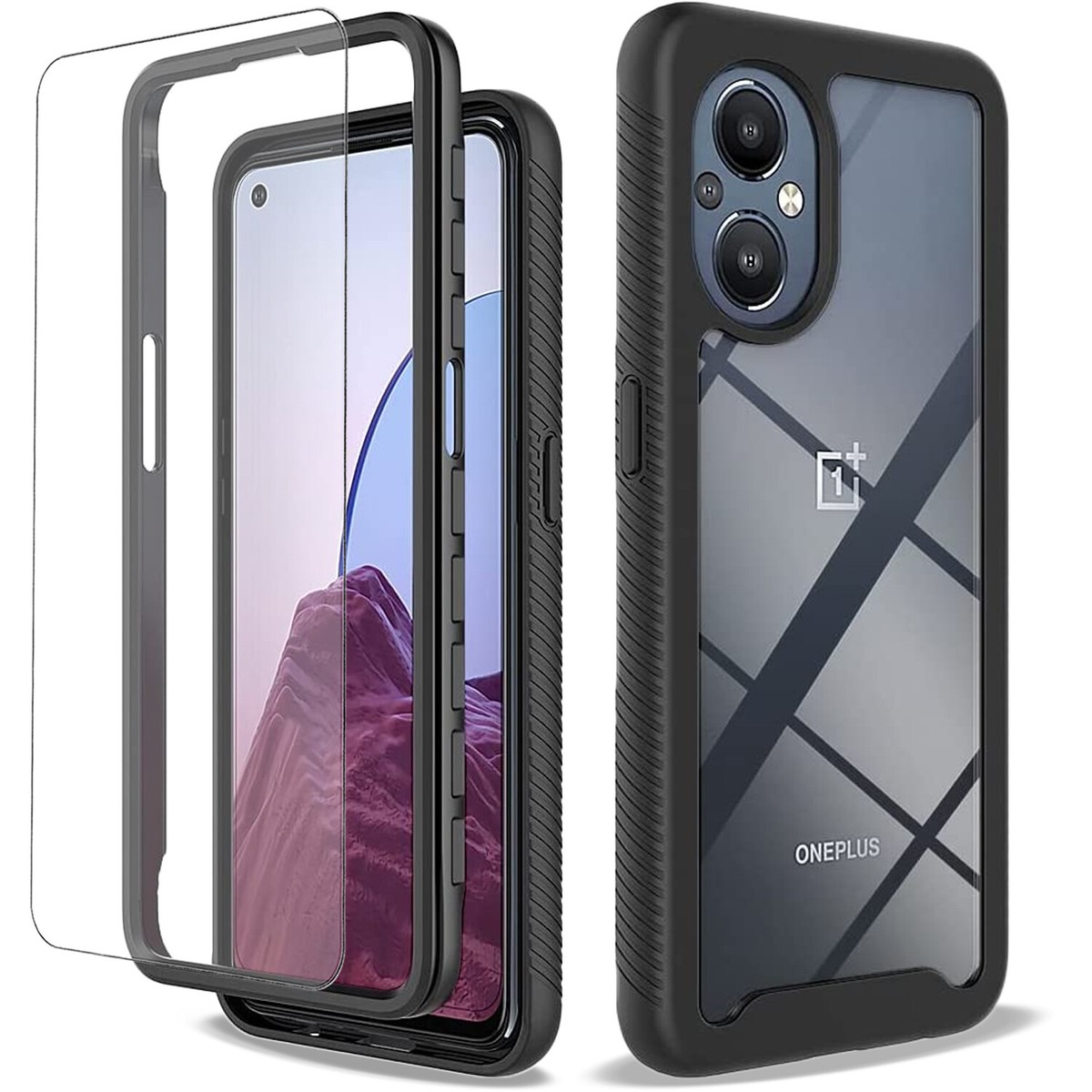 Cover Per OPPO Reno 8 Lite / OnePlus Nord 20 5G, Custodia Ibrida TPU E PC Rigido Trasparente Antiurto, Nero. Protezione A 360°. - 2