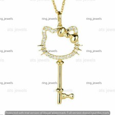 1/2 CT Moissanite 14K Real Yellow Gold Plated Hello Kitty Key Pendant Necklace