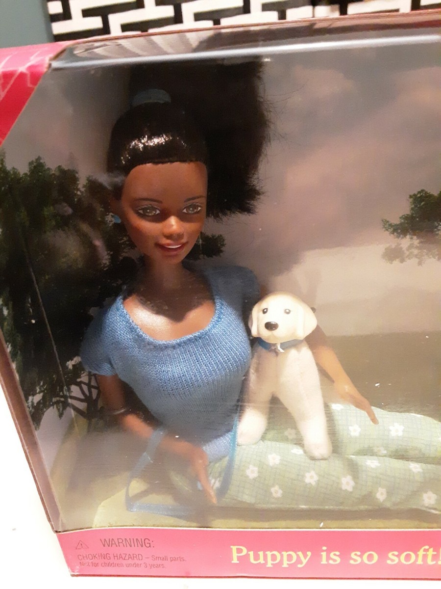 * vintage figure ❀ ブラウンの毛並みが素敵な ワンちゃん 1998 Pet Lovin Barbie with Puppy African American #23008