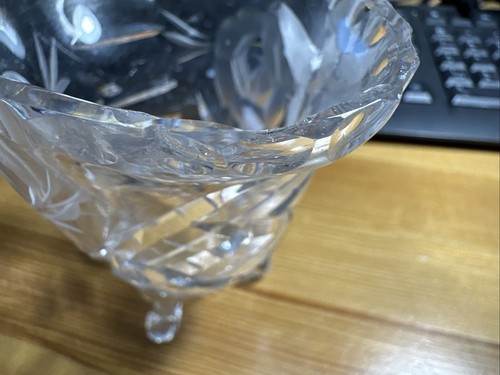BOHEMIAN CZECH KUSAK IMPORT CRYSTAL PINWHEEL CORNUCOPIA HORN OF PLENTY VASE(CHIP - Picture 11 of 16