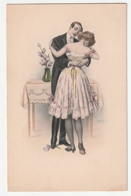 Gorgeous Artist Signed Lovers Embracing Love M. M. Vienne French Munk nr.412