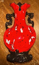 Art Piece Handled Vase Red And Black 9” Tall. Check Description