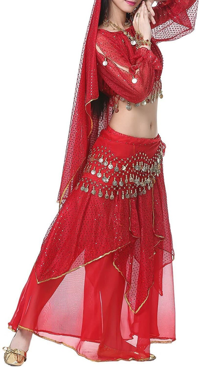 NEW Belly Dance Gold Con 3 Rows Belt Hp Scarf Skrt Wrap Chan Dancng Costume | EBay - Foto 5