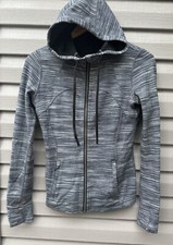 LULULEMON Hooded Define Jacket Nulu Heathered Black White, Size 8 Herringbone