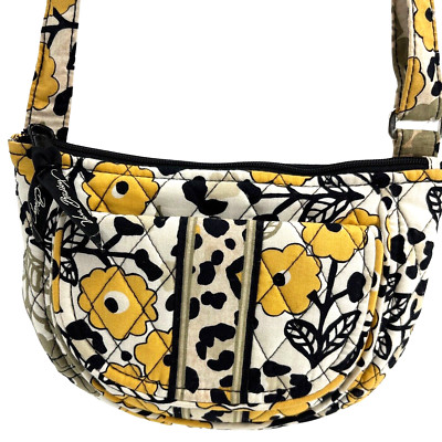 Vera Bradley Lizzy Go Wild Yellow & Black Semi Circle Crossbody Handbag